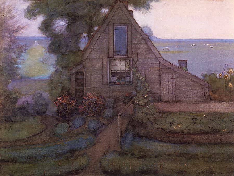Triangulated Farmhouse Facade with Polder in Blue by Piet Mondrian